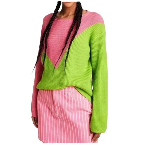 Victor Glemaud X Target Pink Green Asymmetric Relaxed Pullover Sweater Size S - Picture 1 of 9